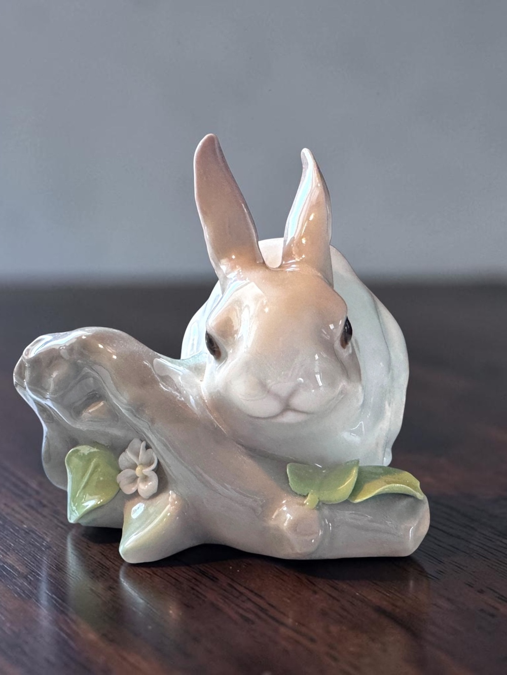 Vintage Porcelain Bunny Figurine with Floral and Leaf Details
